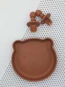 Suction Bear Plate, Mini Fork Spoon Set Spiced Pumpkin – Children’s Silicone Tableware – Tiny Roo