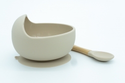 INOBY Silicone Suction Bowl and Spoon Set Beige