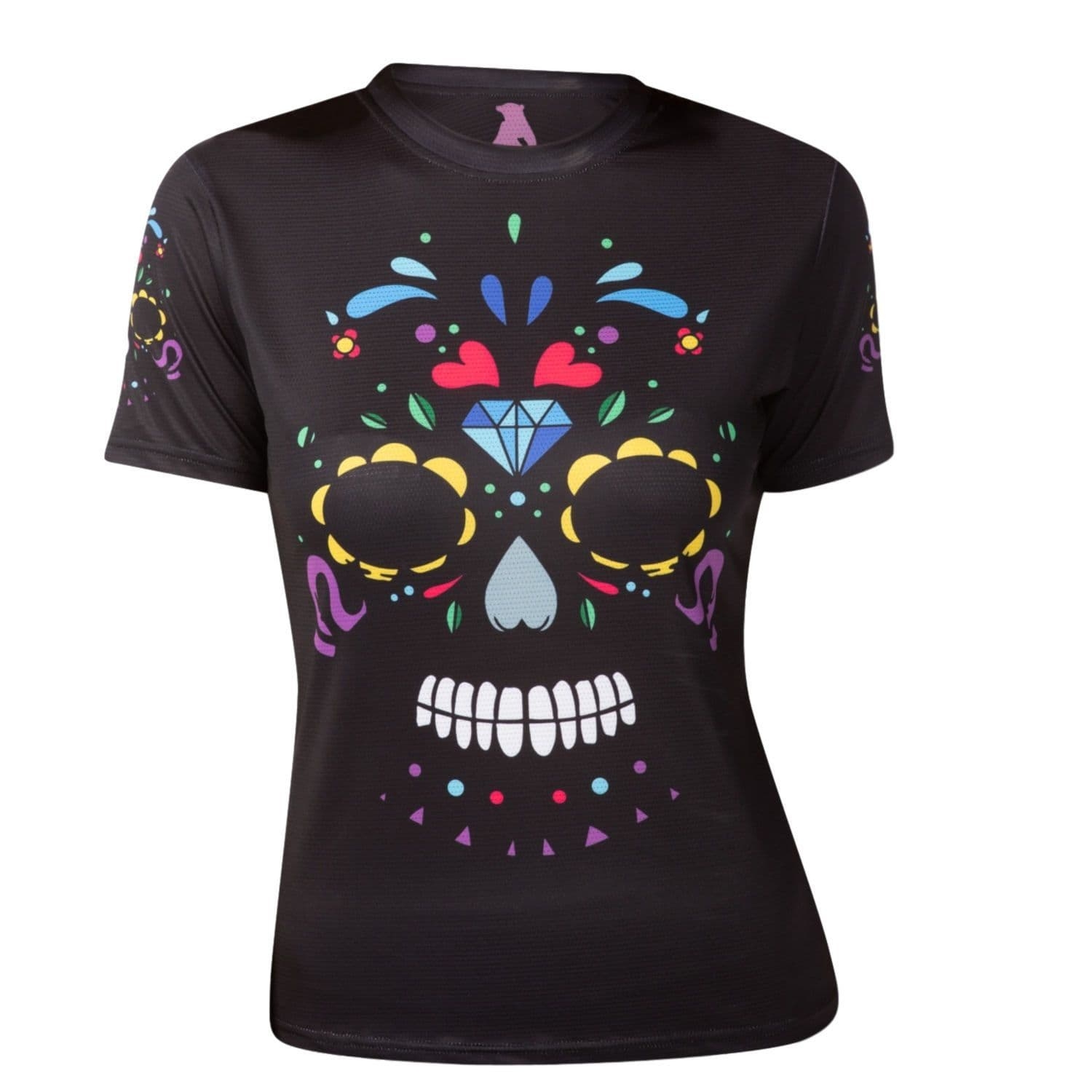 Women’s Sugar Skull Print Short-Sleeve Workout Running Top – 14 – REdbEAR Sports